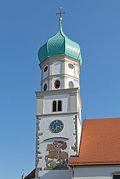 尖顶,教堂,护城河,城堡,康士坦茨湖,巴伐利亚,德国,欧洲