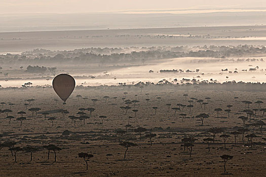 日出,热气球,上方,马赛马拉,肯尼亚,非洲