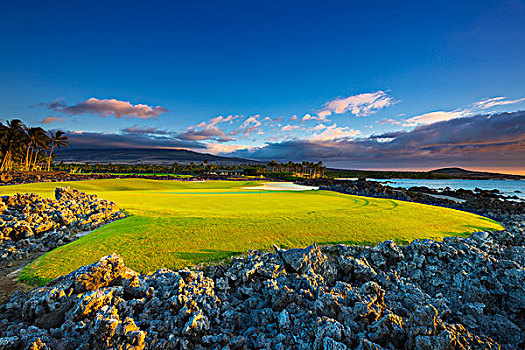 洞,四季,高尔夫球场,柯哈拉海岸,夏威夷大岛,夏威夷,美国,大幅,尺寸