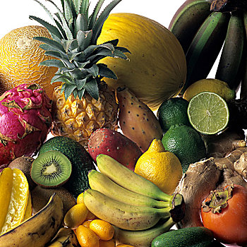 外来水果,蔬菜,猕猴桃,香蕉,菠萝,柠檬,金橘,火龙果,姜,杨桃,蜜瓜