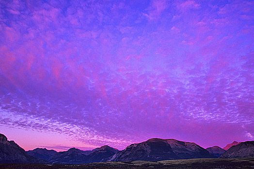 剪影,山峦,日出,落基山脉,瓦特顿湖国家公园,艾伯塔省,加拿大