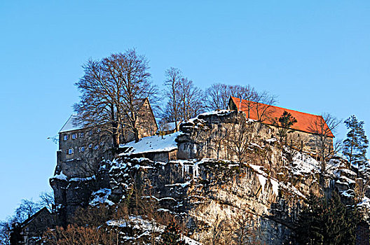鲍顿斯坦,城堡,冬天,上弗兰科尼亚,巴伐利亚,德国,欧洲