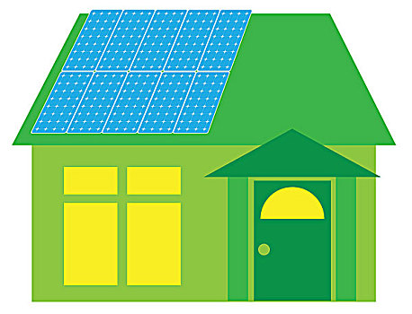 太阳能电池板,温室,插画
