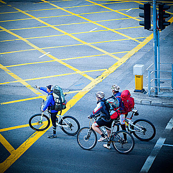 三个,男人,乘,自行车,街道