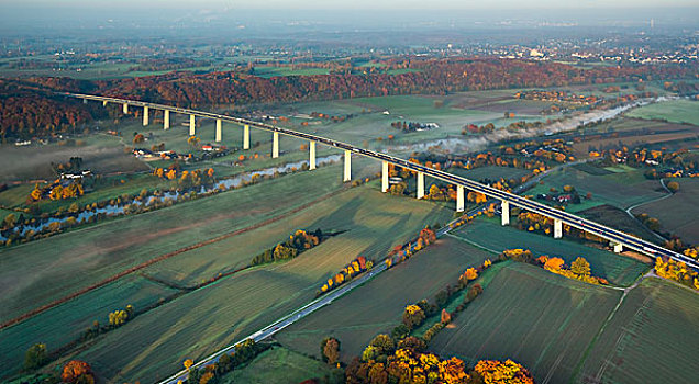 高架桥,上方,秋天,地区,北莱茵威斯特伐利亚,德国,欧洲