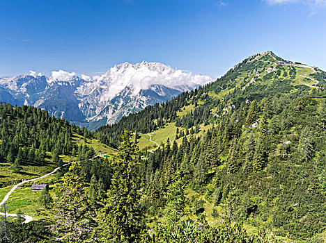 贝希特斯加登阿尔卑斯山,风景,山,瓦茨曼山,国家公园,巴伐利亚,德国,大幅,尺寸