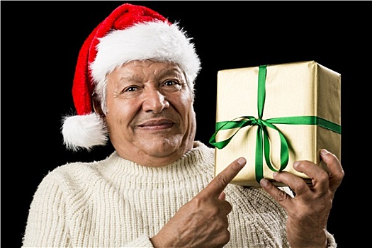 男性,老人,圣诞老人,帽,指点,金色,礼物