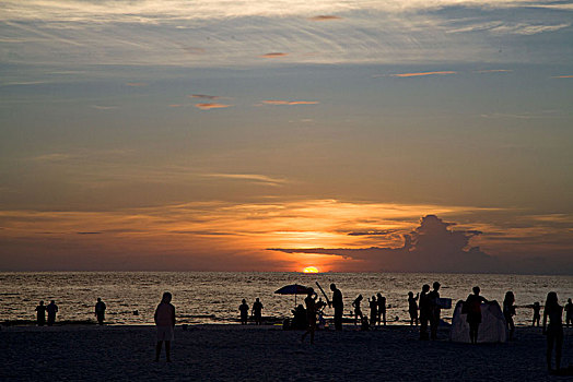 美国,佛罗里达,清澈,海滩,落日,海洋,浪漫