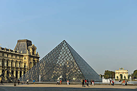 玻璃金字塔,院落,卢浮宫,拱形,旋转木马,巴黎,法国,欧洲