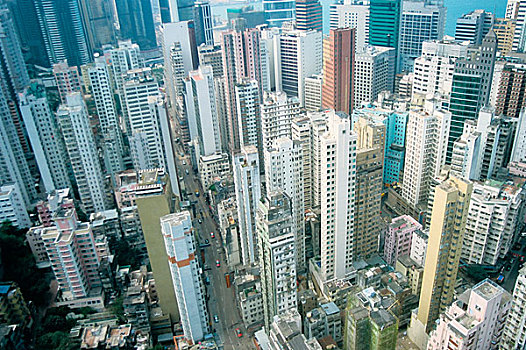 香港,天际线,摩天大楼,俯视