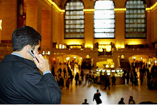 男人,手机,大中央车站,纽约,美国