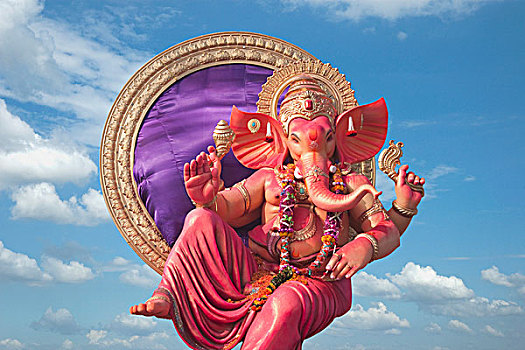 仰视,神像,象头神迦尼萨,孟买,马哈拉施特拉邦,印度