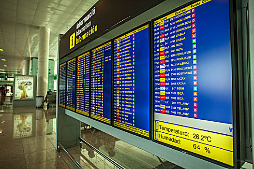 信息,桌子,机场,巴塞罗那,西班牙,加泰罗尼亚,欧洲,等待,时间表