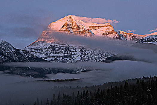 罗布森山,日落,罗布森山省立公园,不列颠哥伦比亚省,加拿大