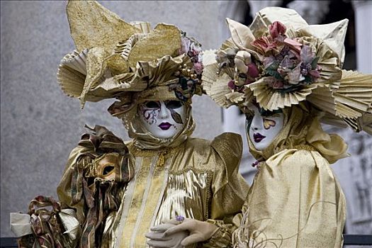 两个,金色,服饰,面具,威尼斯,意大利