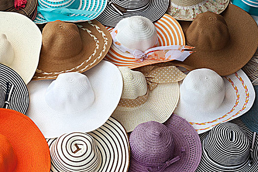 彩色,女性,夏天,帽子,卧,台案