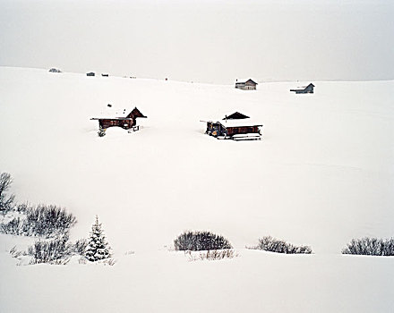 滑雪,小屋,冬天