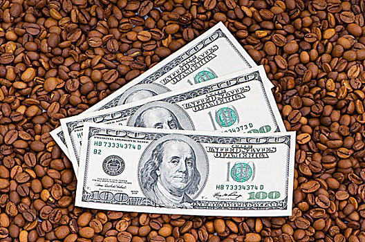 特写,咖啡豆,美元