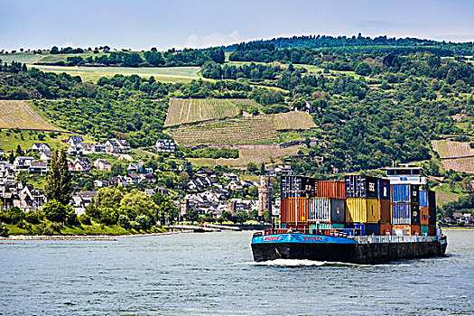 集装箱船,旅行,莱茵河,科布伦茨,德国