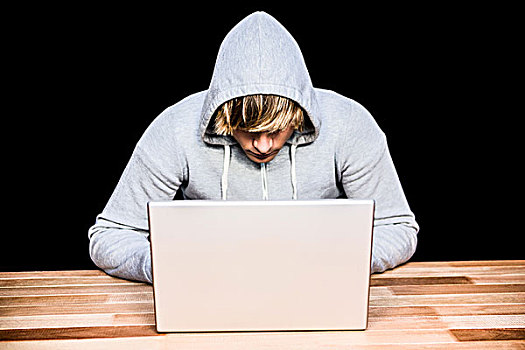 男人,帽子,外套,黑客攻击,笔记本电脑,黑色背景,背景