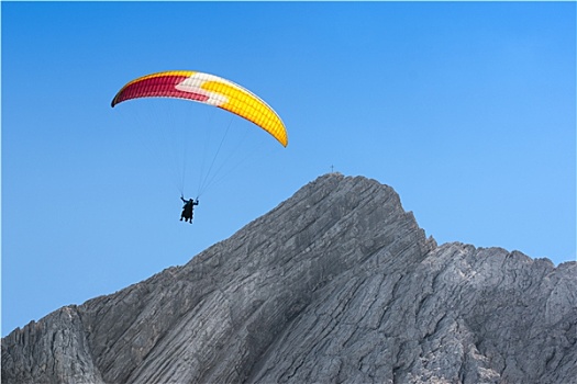 滑翔伞,自由,翱翔,晴空,俯视,白云岩,高山,攀升
