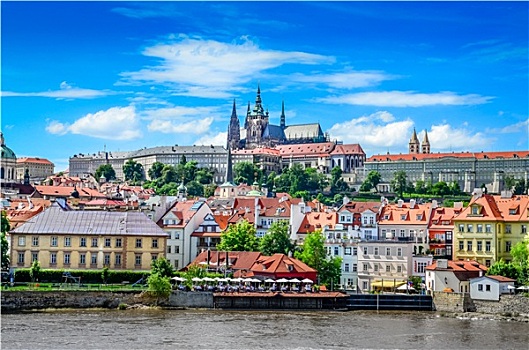 风景,彩色,老城,布拉格城堡,河
