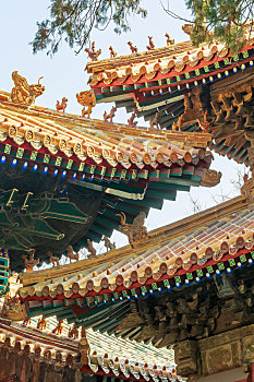 犬牙交错的古建筑琉璃斗檐,拍摄于山东省曲阜孔庙