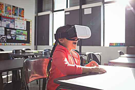 女孩,虚拟现实,玻璃,教室,学校