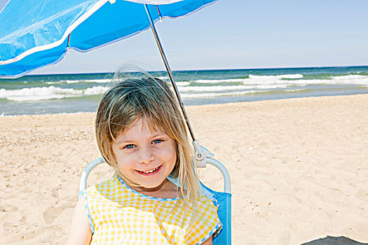 女孩,头像,伞,荫凉,海滩