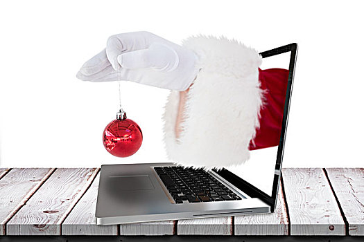合成效果,图像,圣诞老人,拿着,红色,小玩意,数码照片,信用卡,插入,笔记本电脑,显示屏