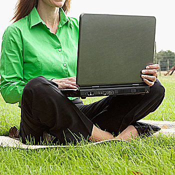 职业女性,笔记本电脑,土地