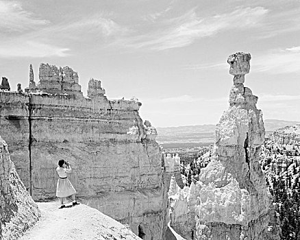 美国,犹他,小路,国家公园,峡谷,女人,看风景