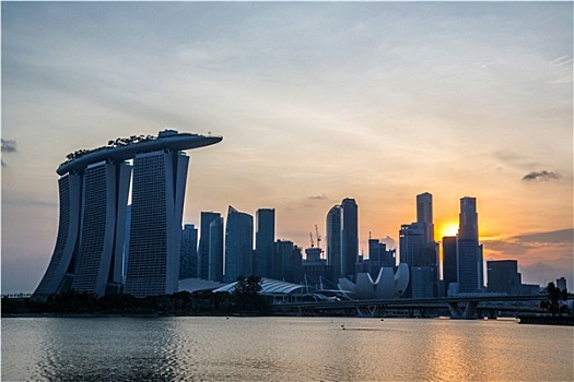 新加坡城,市区,日落