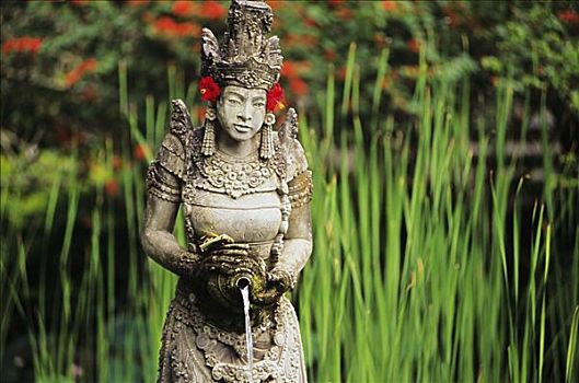 印度尼西亚,巴厘岛,花园,雕塑,倒出,水,绿色,地点