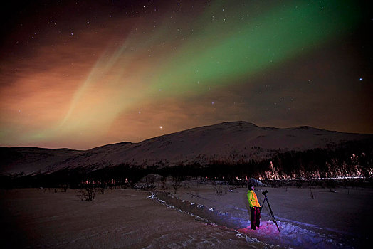 北极光,上方,冬天,特罗姆瑟,挪威,欧洲