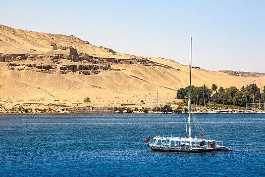 三桅帆船,河船,尼罗河,撒哈拉沙漠,后面,阿斯旺