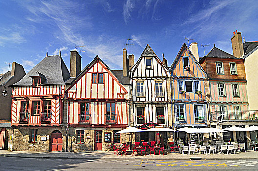 彩色,中世纪,房子,瓦纳,布列塔尼半岛,法国