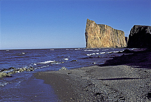 加拿大,魁北克,加斯佩半岛,海滩,皮尔斯山岩,背景