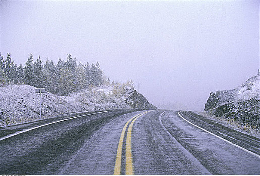 道路,晚秋,下雪