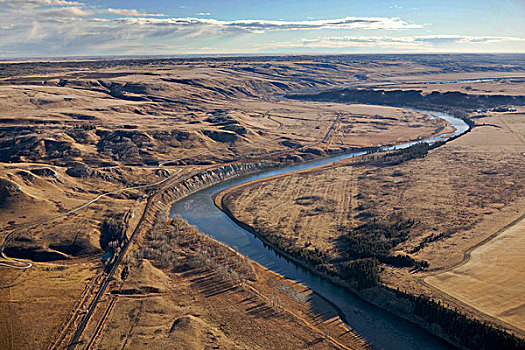航拍,弓河,弯曲,山麓,艾伯塔省,加拿大