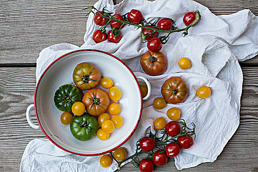 彩色,西红柿,瓷釉,碗,白色,布
