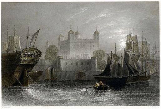 伦敦塔,月光,19世纪,艺术家
