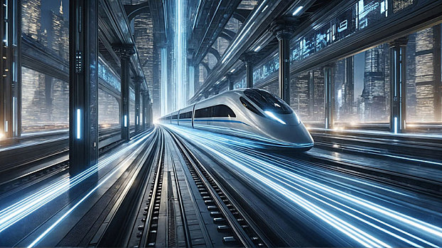 超高速磁悬浮未来列车,光影穿梭的高科技都市快线,引领现代交通新纪元