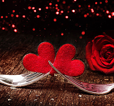 心形,玫瑰,叉子,正面,情人节