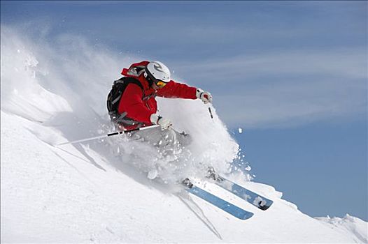 奥地利,男人,滑雪,斜坡,向上,雪