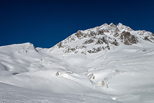 清新,滑雪轨迹,高山,山脊,上方,冰河,山谷