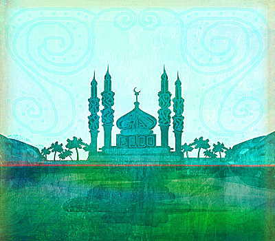 背景,清真寺,剪影,卡