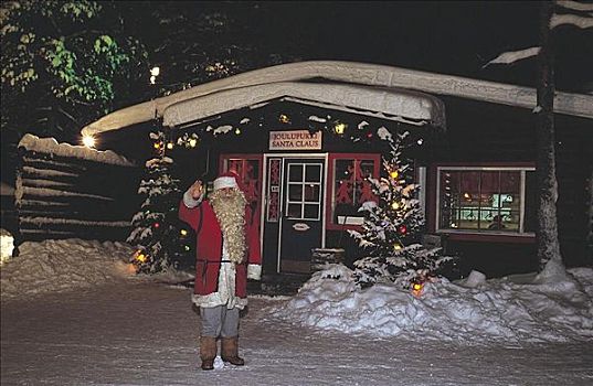 圣诞老人,正面,房子,乡村,圣诞节,冬天,拉普兰,芬兰,斯堪的纳维亚,欧洲