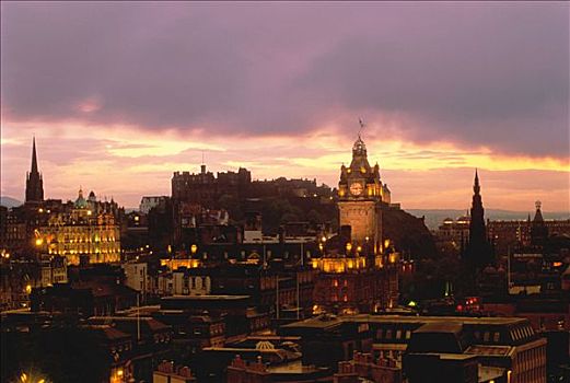 城市,黄昏,爱丁堡,苏格兰