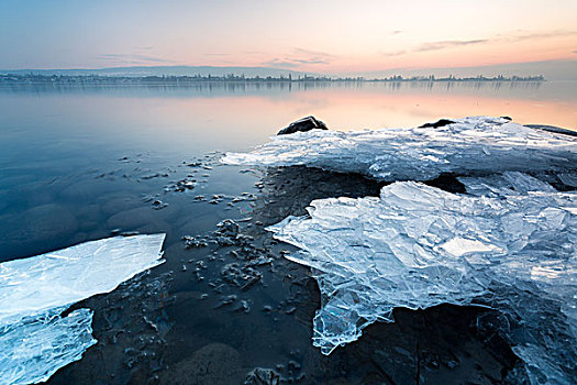 冰,岸边,康士坦茨湖,巴登符腾堡,德国,欧洲